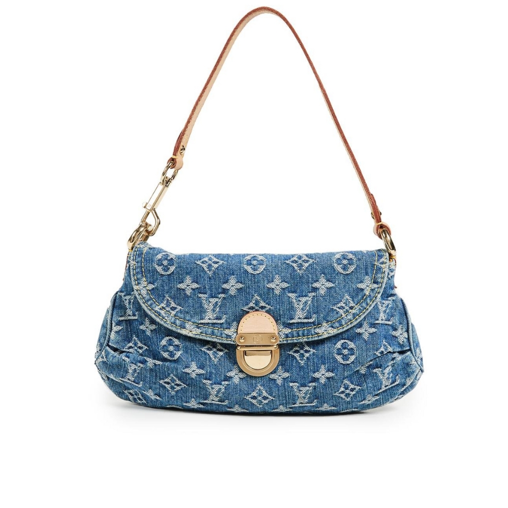 Louis Vuitton Pleaty Handbag Monogram Denim Blue 26Cm M95050