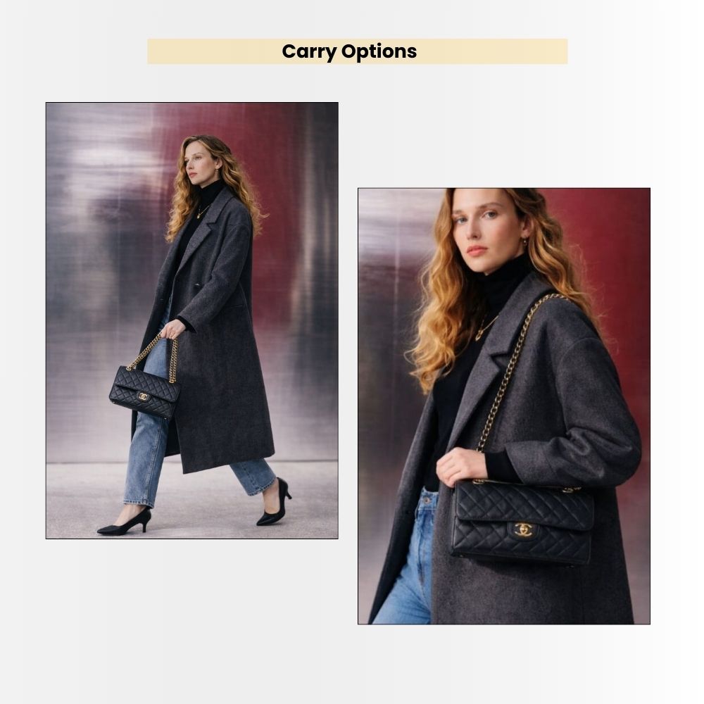 Chanel Classic Medium Handbag Grained And Gold Tone Metal Black 25Cm A01113 Y01864 C3906