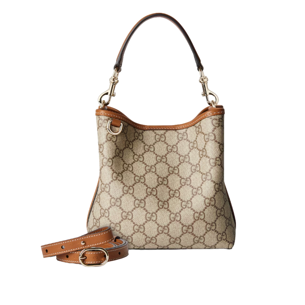 Gucci GG Emblem Mini Bucket Bag Beige And Dark Brown 21Cm ‎815118 FAD6L 9758