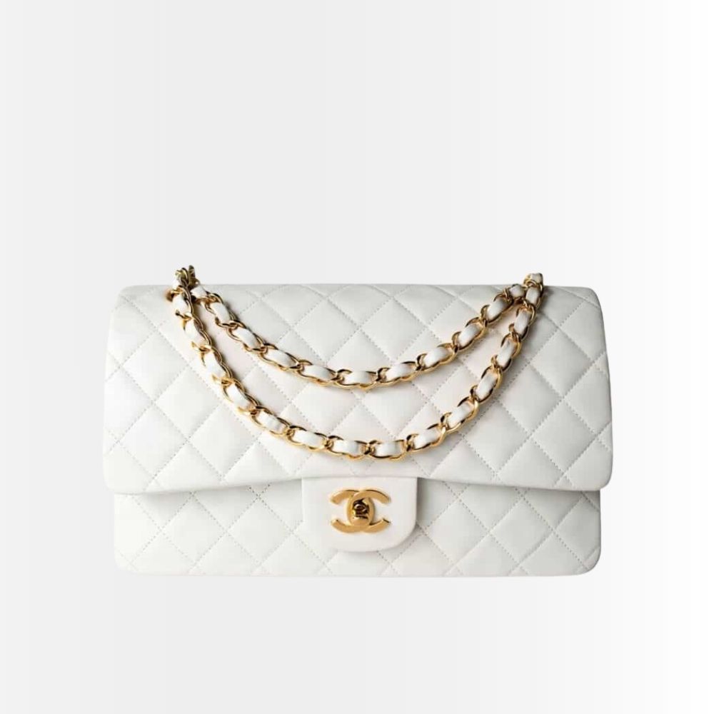Chanel Classic Medium Handbag White 25Cm A01112