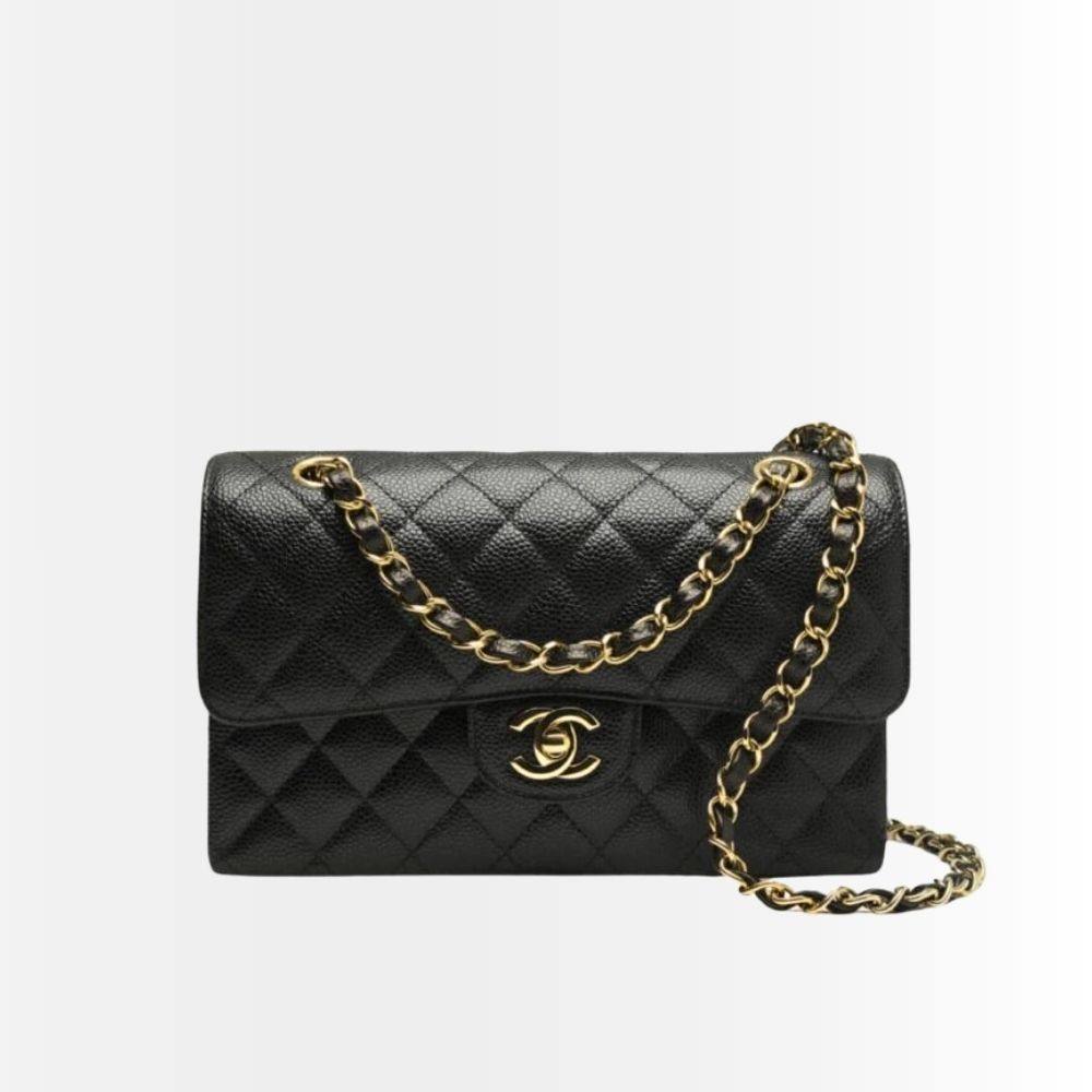 Chanel Classic Medium Handbag Grained And Gold Tone Metal Black 25Cm A01113 Y01864 C3906