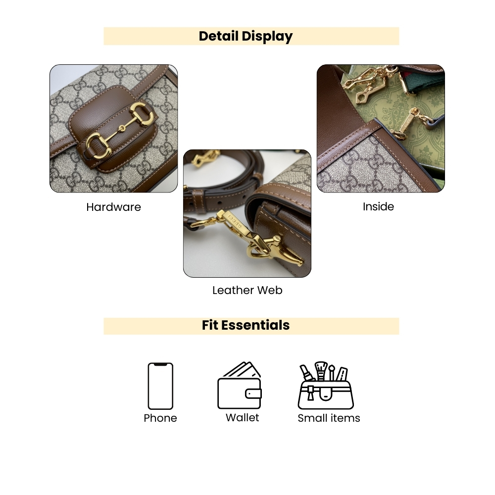 Gucci Horsebit 1955 Small Shoulder Bag GG Supreme Canvas Beige Brown 20Cm 658574 HUHHG 8565 - Image 4