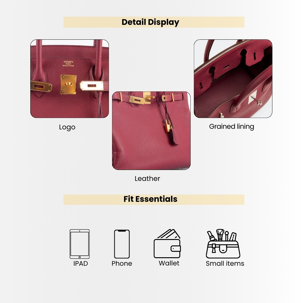 Hermes Birkin 35 Togo Leather Gold Hardware Dark Red 35Cm - Image 4