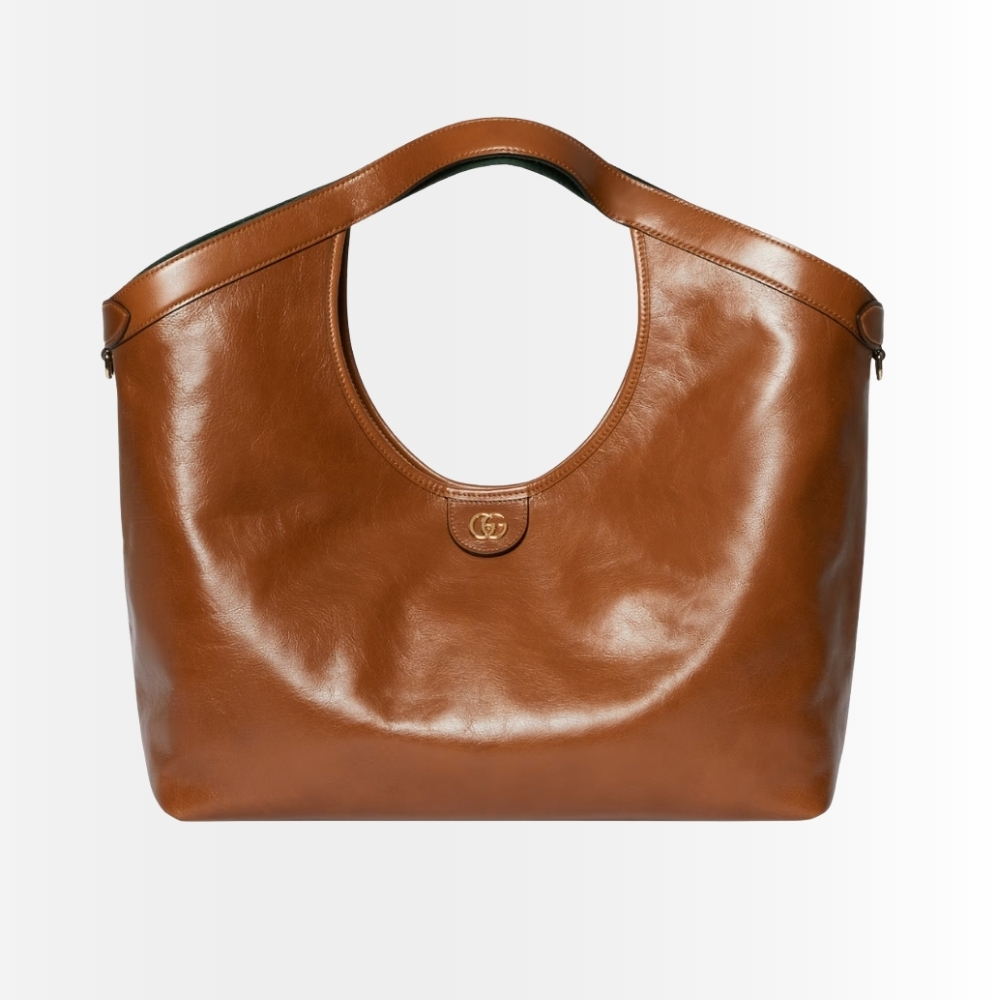 Gucci Giglio Large Tote Bag Dark Brown Leather 60cm