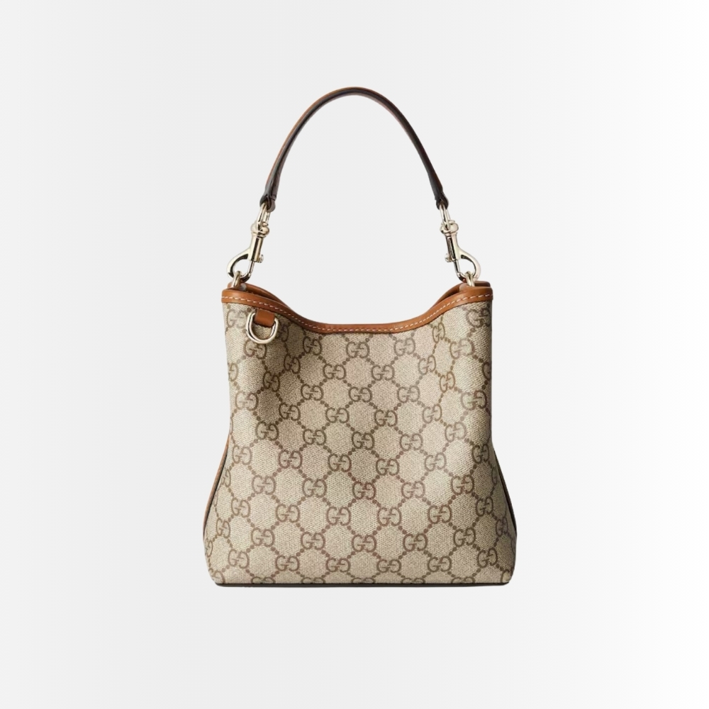 Gucci GG Emblem Mini Bucket Bag Beige And Dark Brown 21Cm ‎815118 FAD6L 9758