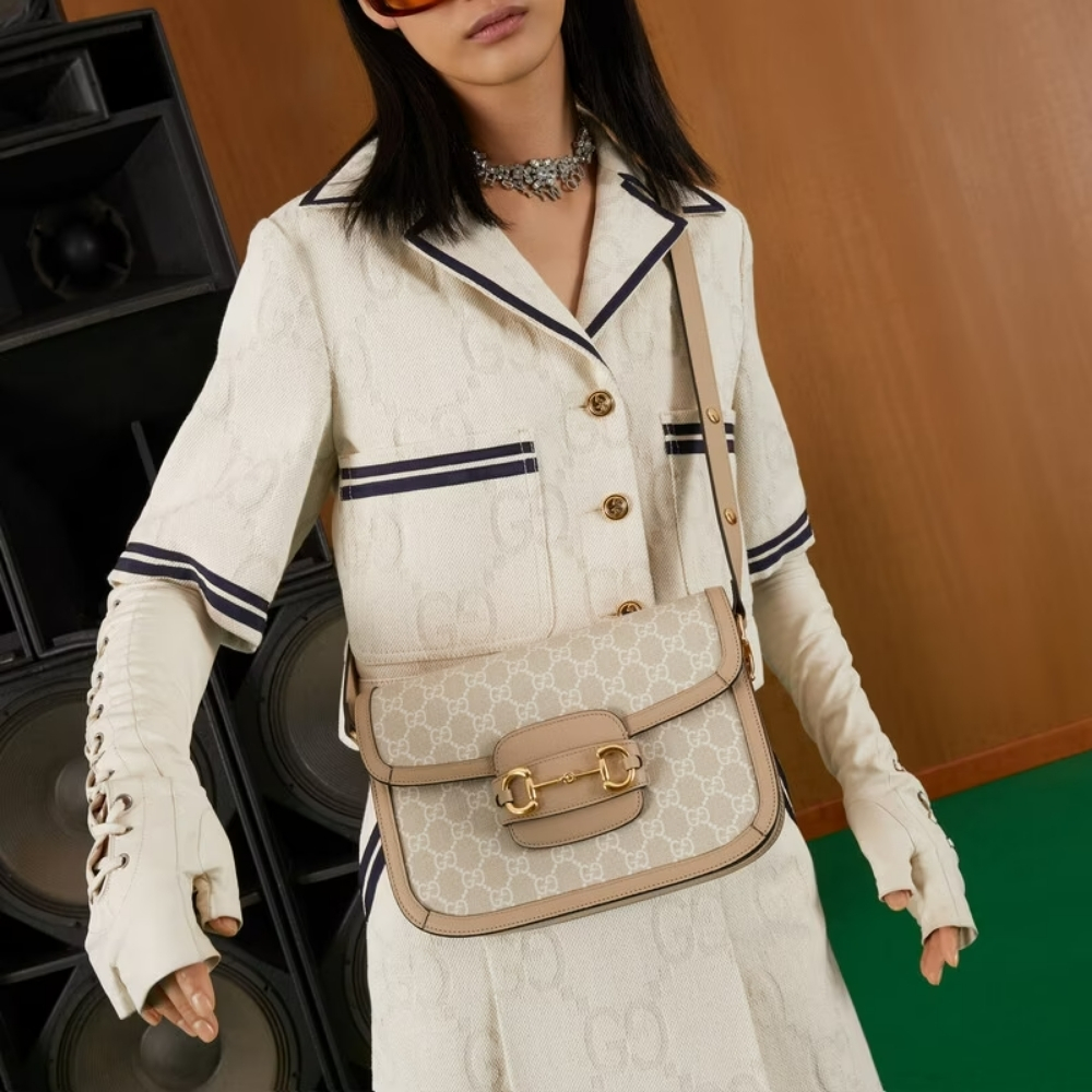 Gucci Horsebit 1955 Medium Bag Beige White 25cm 602204 UULBG 9683 - Image 2