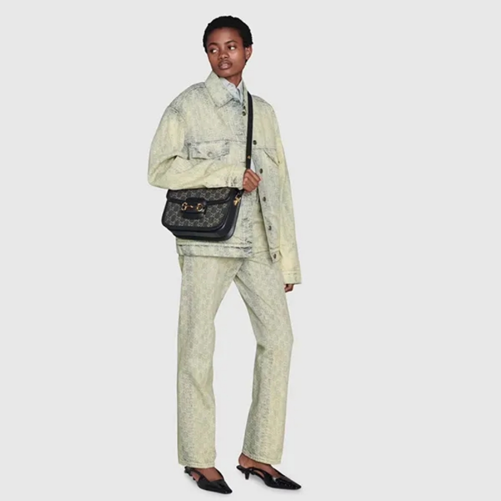 Gucci Horsebit 1955 Medium Original GG Shoulder Bag Black Ivory 25Cm 602204 UN3BG 1274 - Image 2