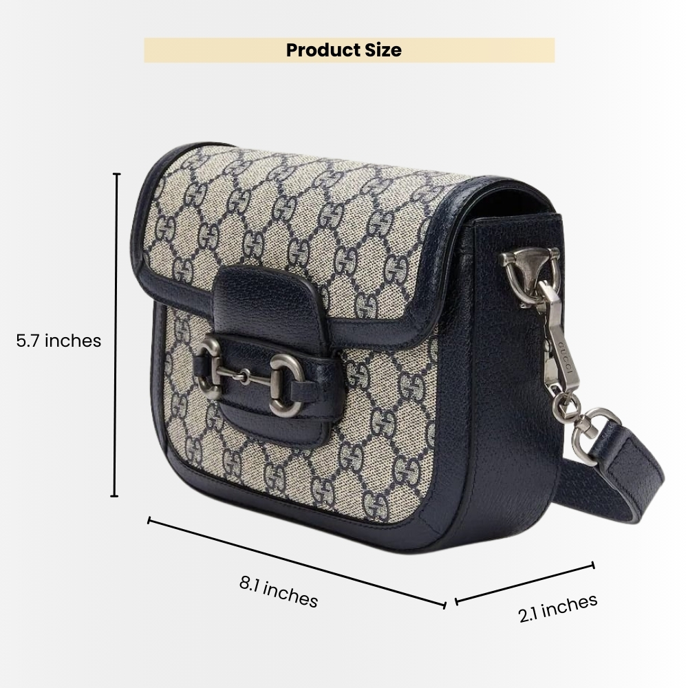 Gucci Horsebit 1955 Small Beige And Navy Blue Bag 20Cm 658574 96IWN 4076 - Image 3