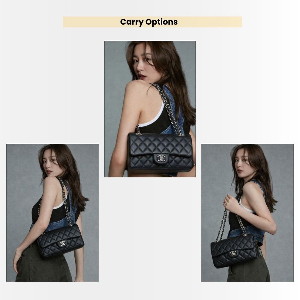 Chanel Classic Medium Flap Bag Black Leather With Silver Hardware 25cm A01113 Y01480 94305