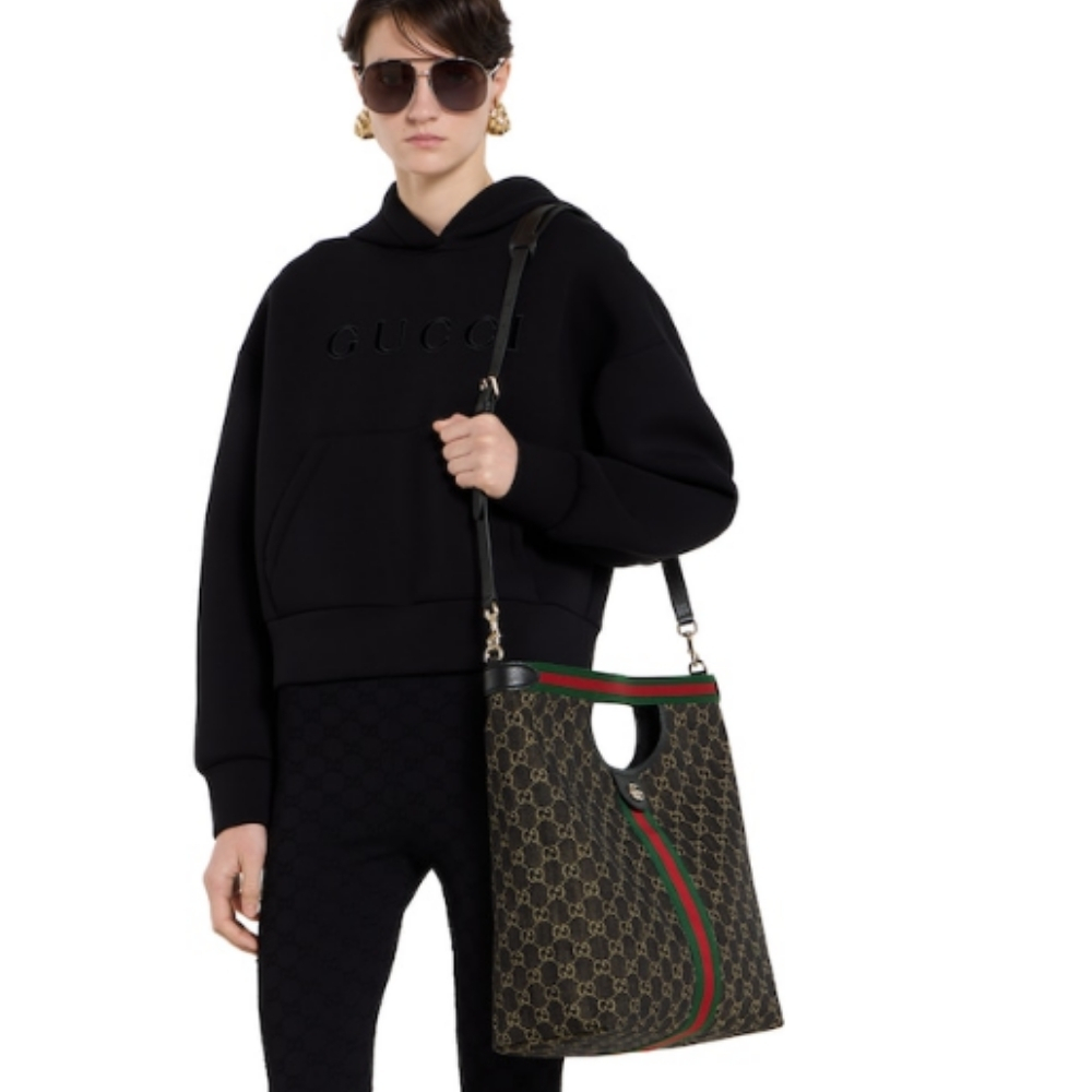 Gucci Giglio Large Tote Bag Black And White GG Denim 36Cm 865452 UN3AG 1099 - Image 2