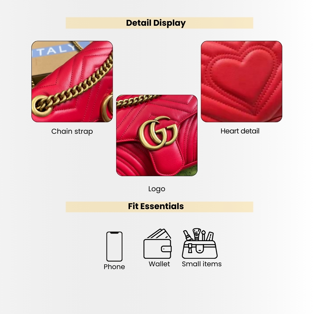 Gucci Marmont Small Matelasse Shoulder Bag Red 22Cm 446744 0OLFT 2535 - Image 4