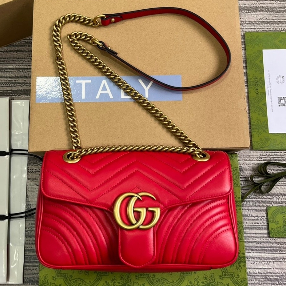 Gucci Marmont Small Matelasse Shoulder Bag Red 22Cm 446744 0OLFT 2535 - Image 5