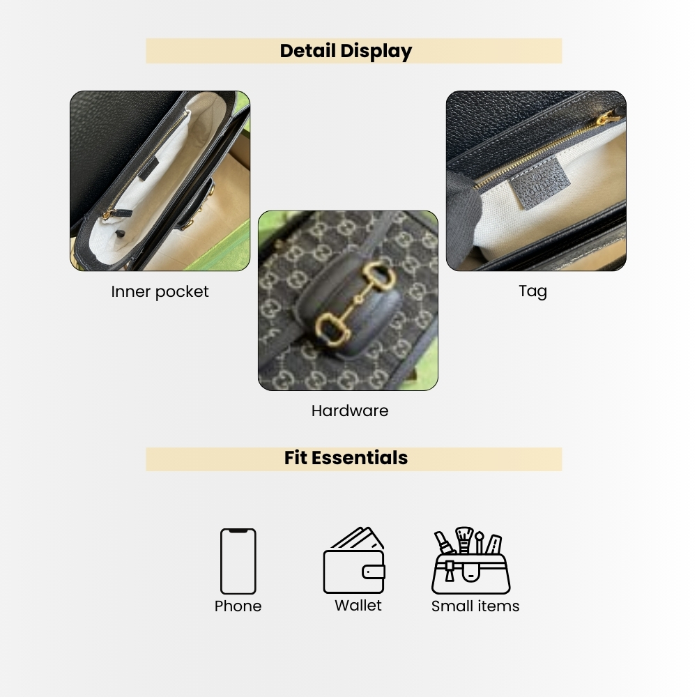 Gucci Horsebit 1955 Medium Original GG Shoulder Bag Black Ivory 25Cm 602204 UN3BG 1274 - Image 4