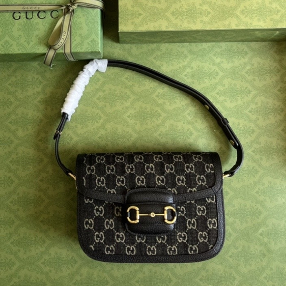 Gucci Horsebit 1955 Medium Original GG Shoulder Bag Black Ivory 25Cm 602204 UN3BG 1274 - Image 5