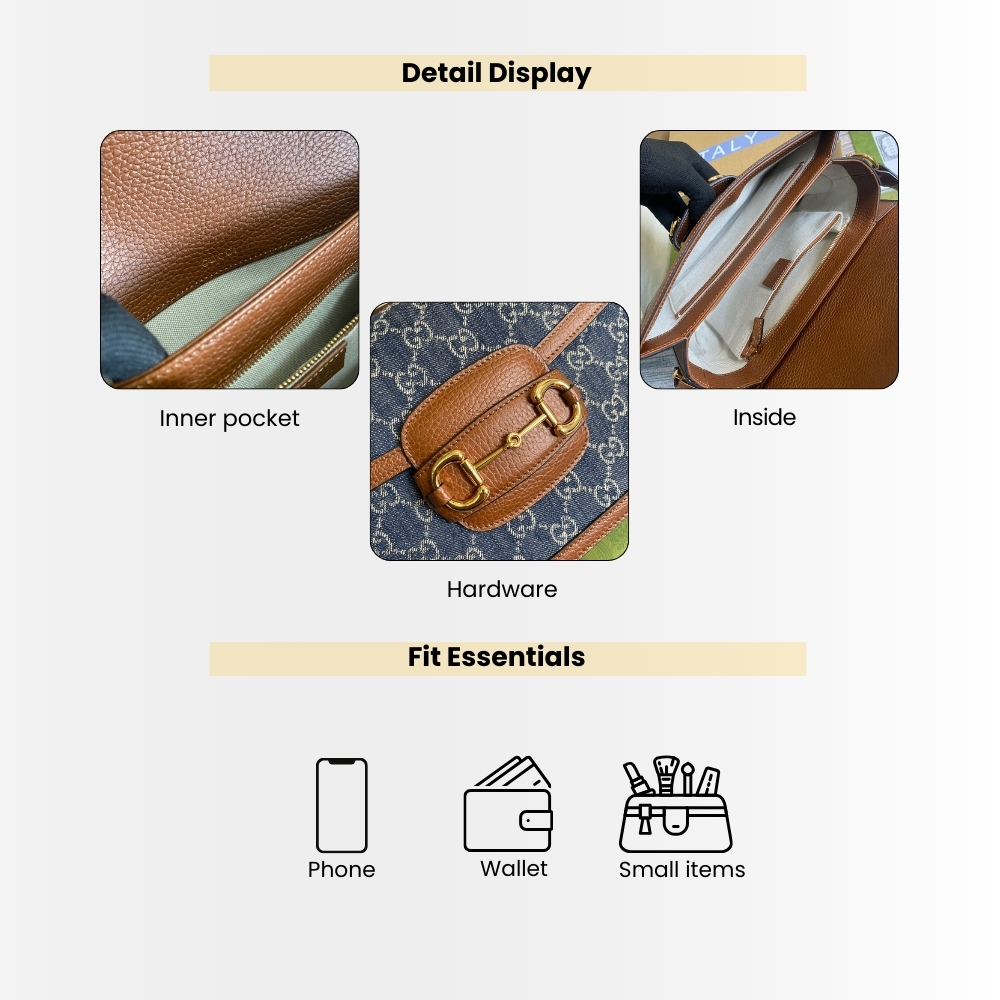 Gucci Horsebit 1955 Medium Monogram Canvas Blue And Ivory 25Cm - Image 4