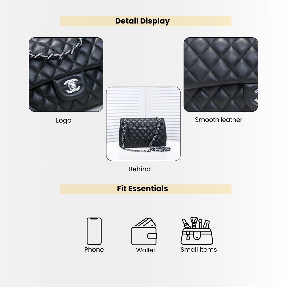 Chanel Classic Medium Flap Bag Black Leather With Silver Hardware 25cm A01113 Y01480 94305