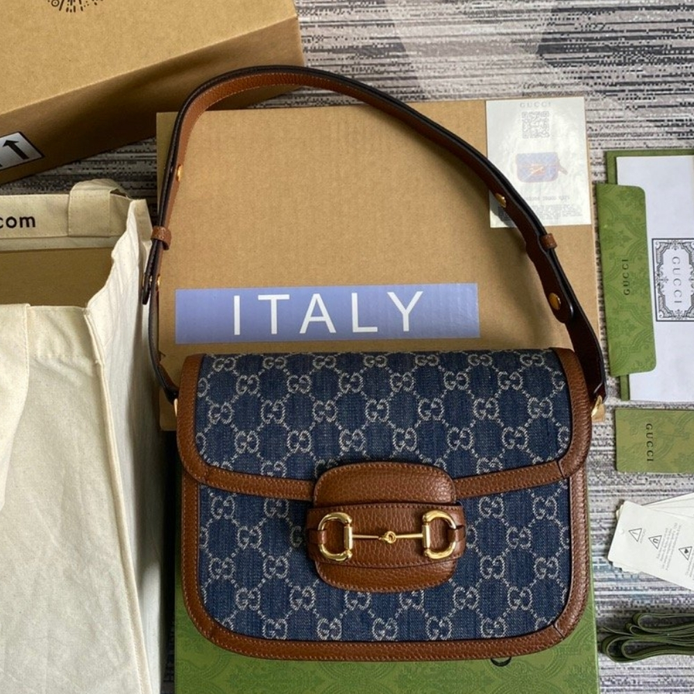 Gucci Horsebit 1955 Medium Monogram Canvas Blue And Ivory 25Cm - Image 5