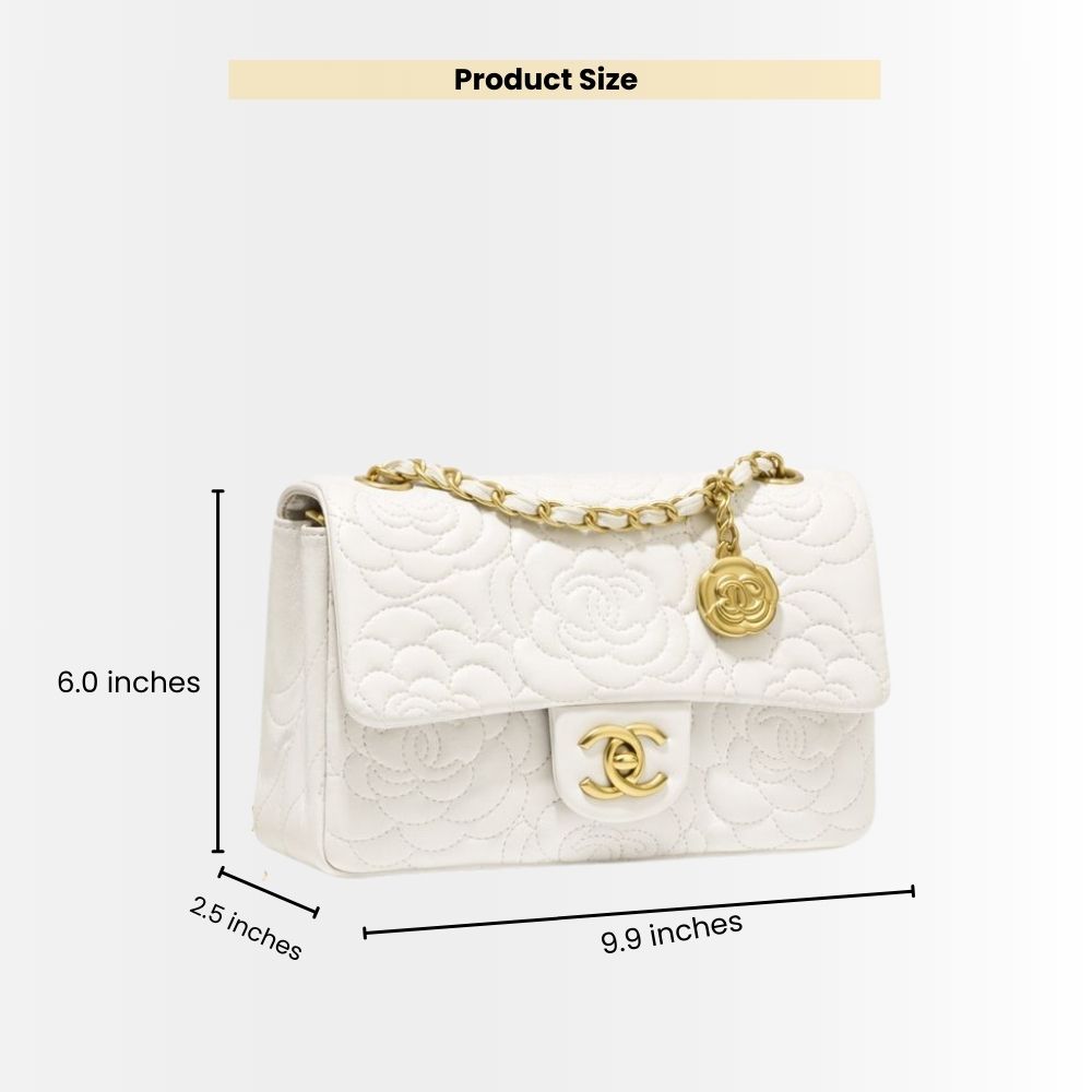Chanel Classic Medium Flap Bag With Camellia Flower Chain White 25Cm - Image 3