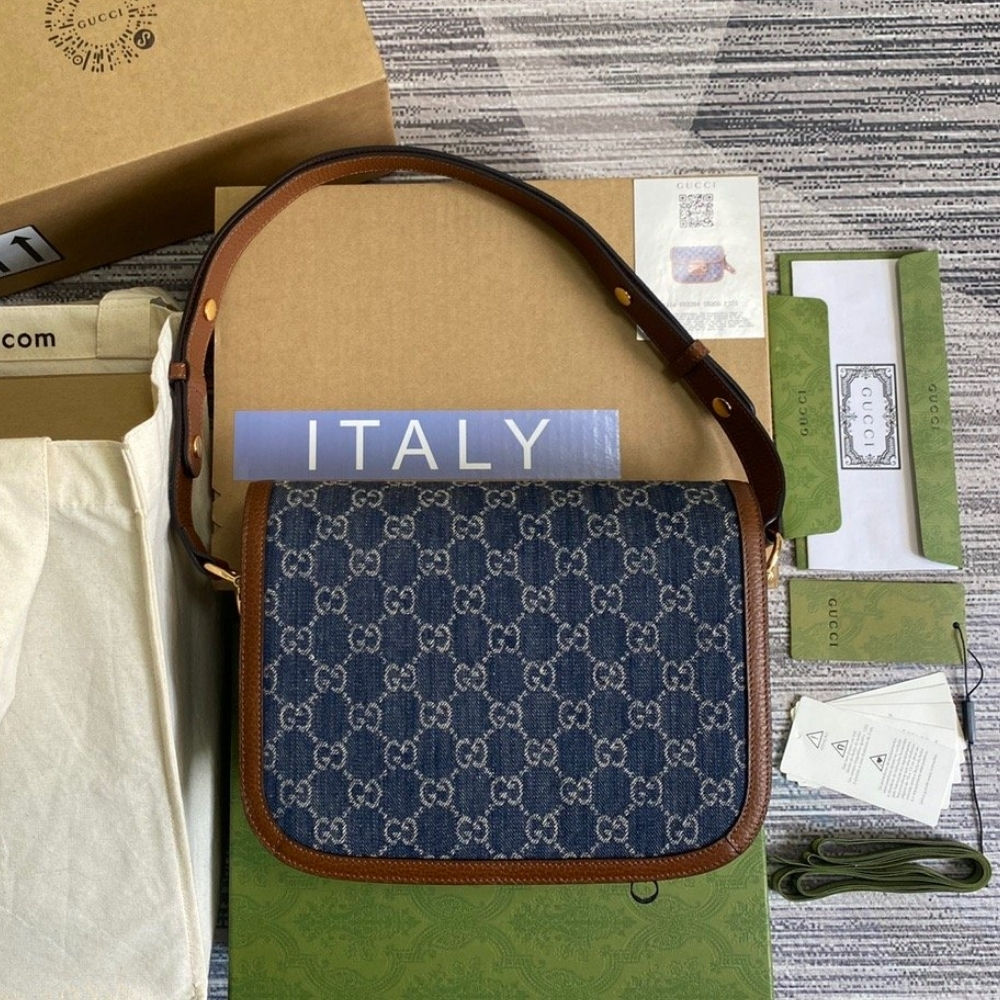 Gucci Horsebit 1955 Medium Monogram Canvas Blue And Ivory 25Cm - Image 6