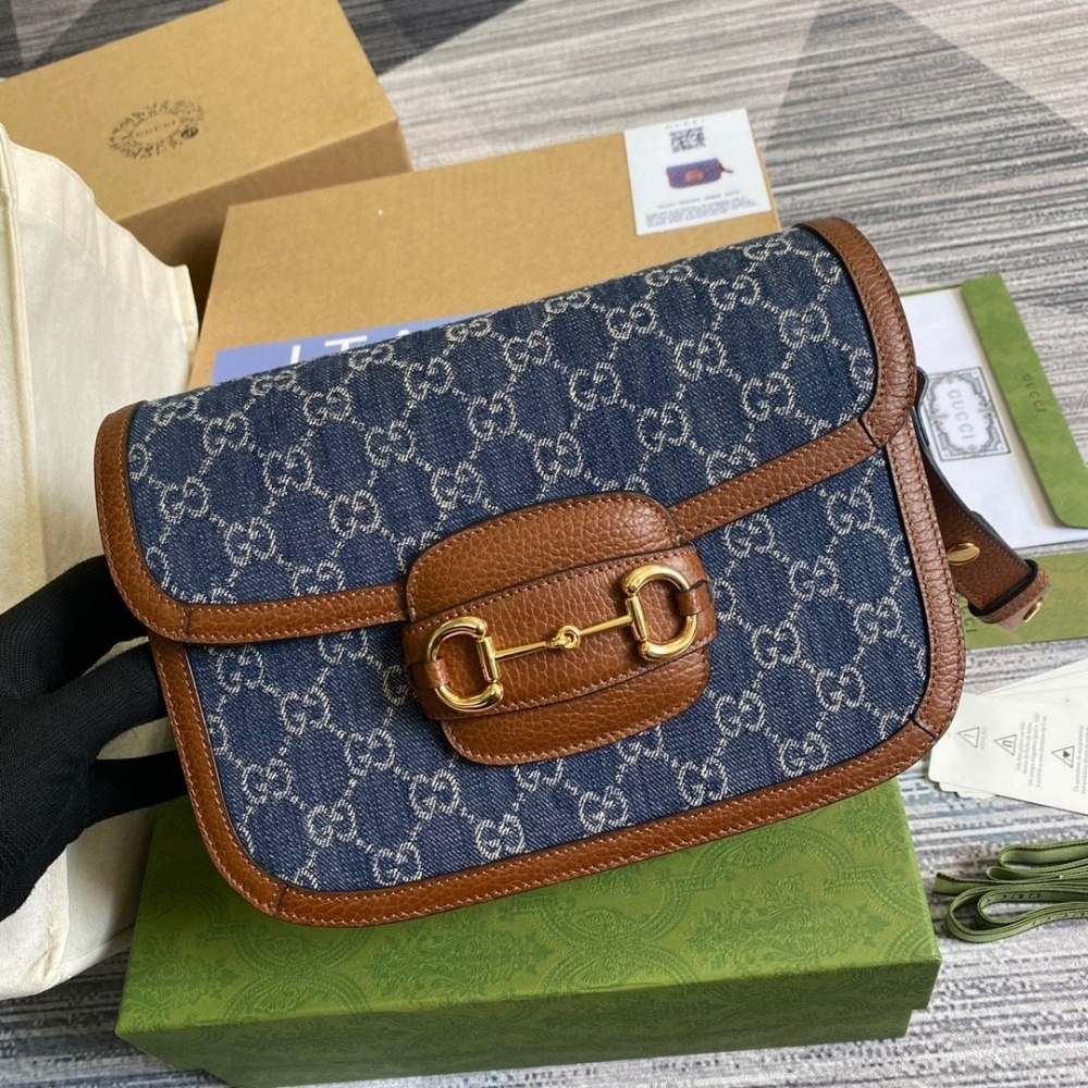 Gucci Horsebit 1955 Medium Monogram Canvas Blue And Ivory 25Cm - Image 7