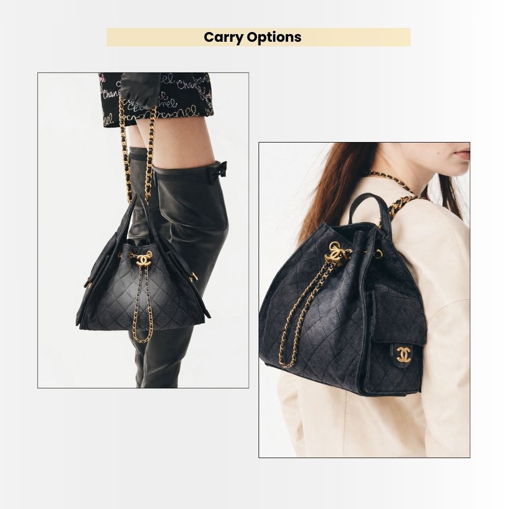 Chanel 25 Small Handbag Grained And Gold-Tone Metal Washed Denim Black 26Cm AS5293 B20520 U0725 - Image 11