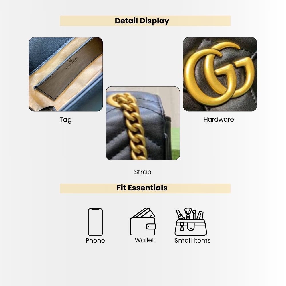 Gucci GG Marmont Mini Shoulder Bag Black 18Cm 739682 AABZC 6832 - Image 4