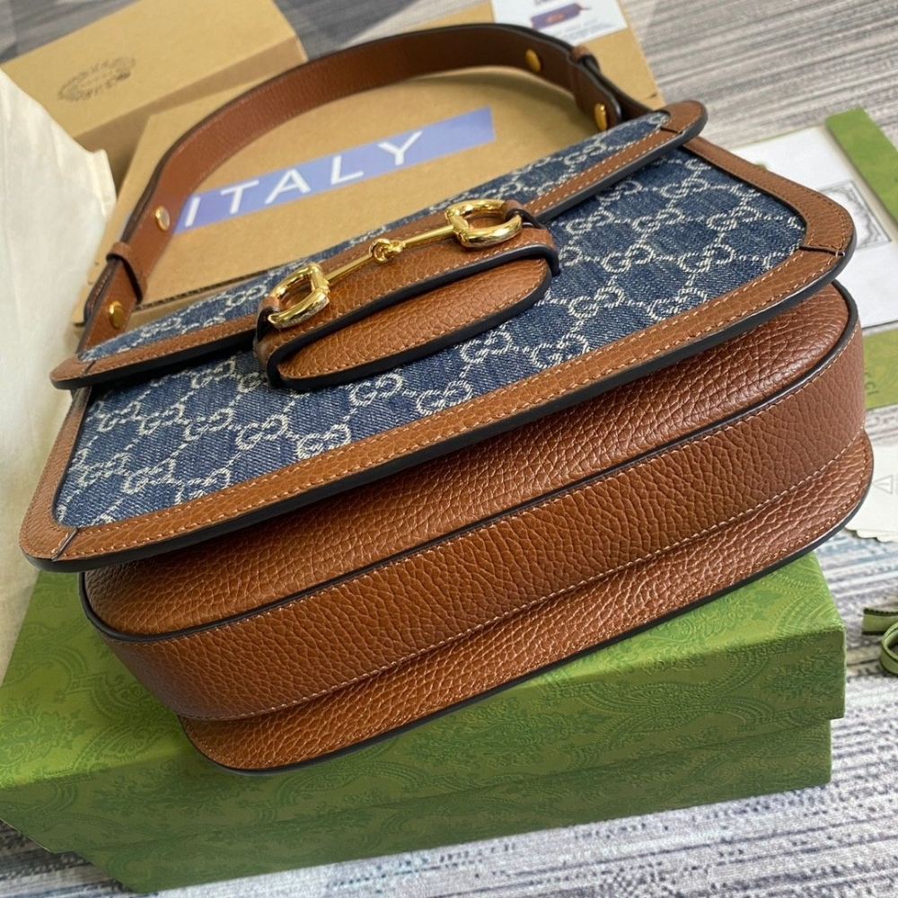 Gucci Horsebit 1955 Medium Monogram Canvas Blue And Ivory 25Cm - Image 9