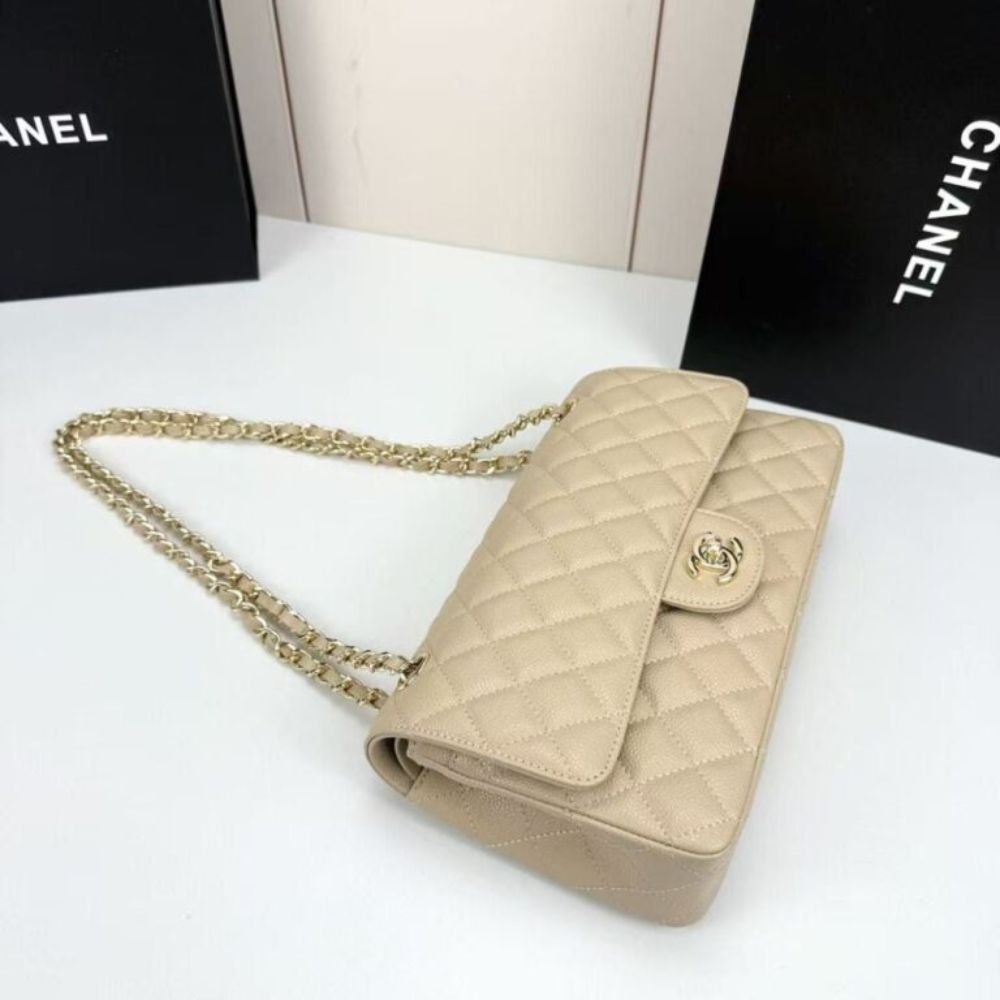 Chanel Classic Medium Double Flap Bag Beige 25Cm A01113 Y04059 NZG77