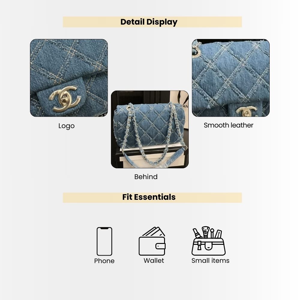 Chanel Cc Chain Flap Quilted Denim Jumbo Blue 25Cm