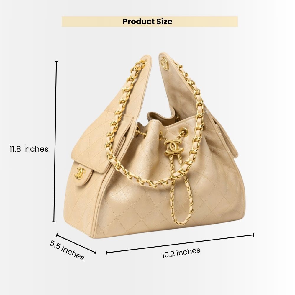 Chanel 25 Small Handbag Grained And Gold Tone Metal Beige 26Cm - Image 3