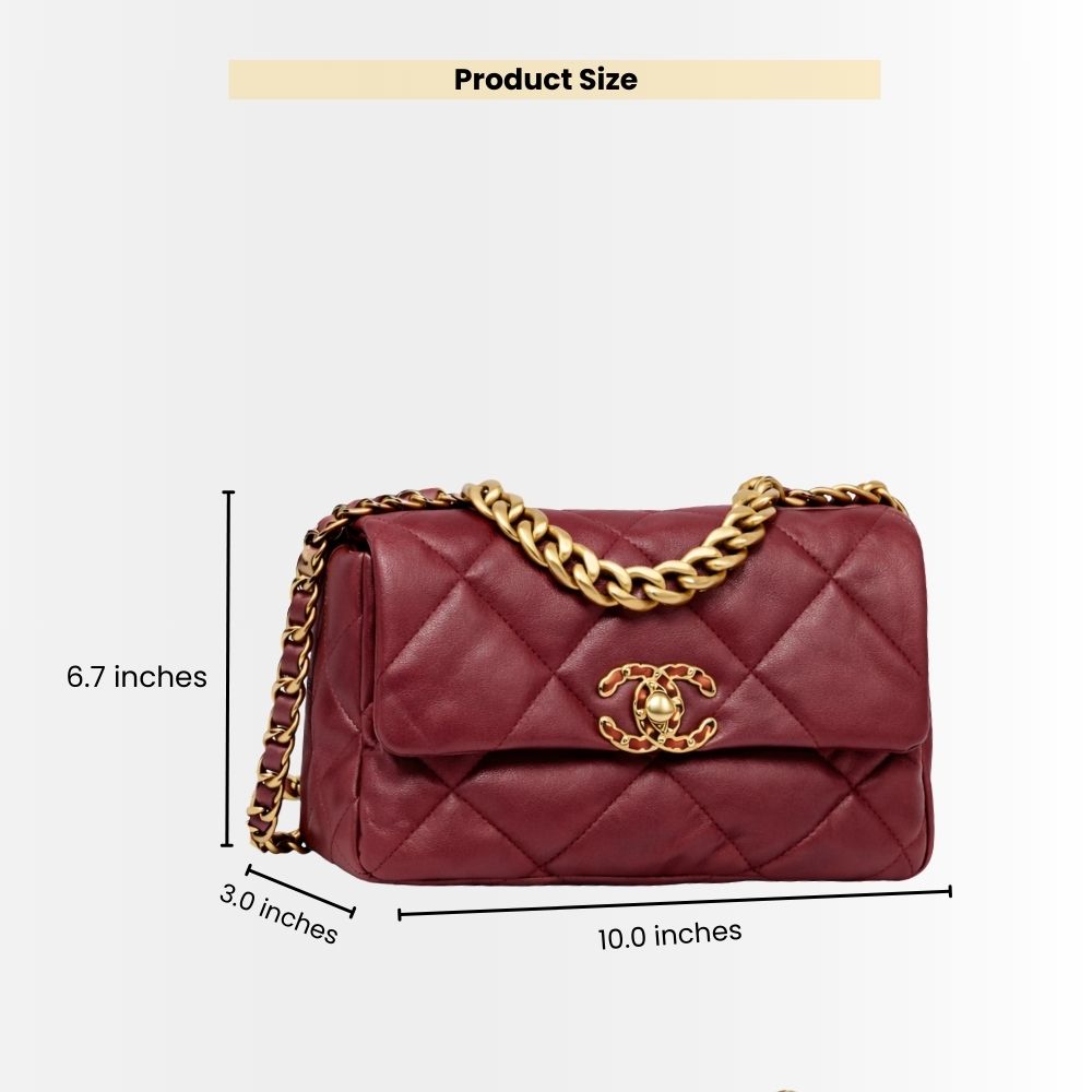 Chanel 19 Small Shiny Crumpled Burgundy 25cm - Image 3