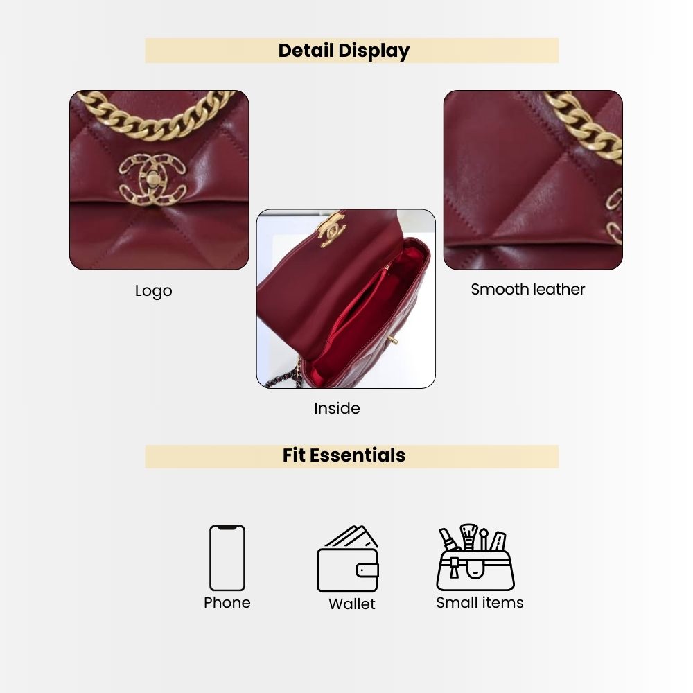 Chanel 19 Small Shiny Crumpled Burgundy 25cm - Image 4