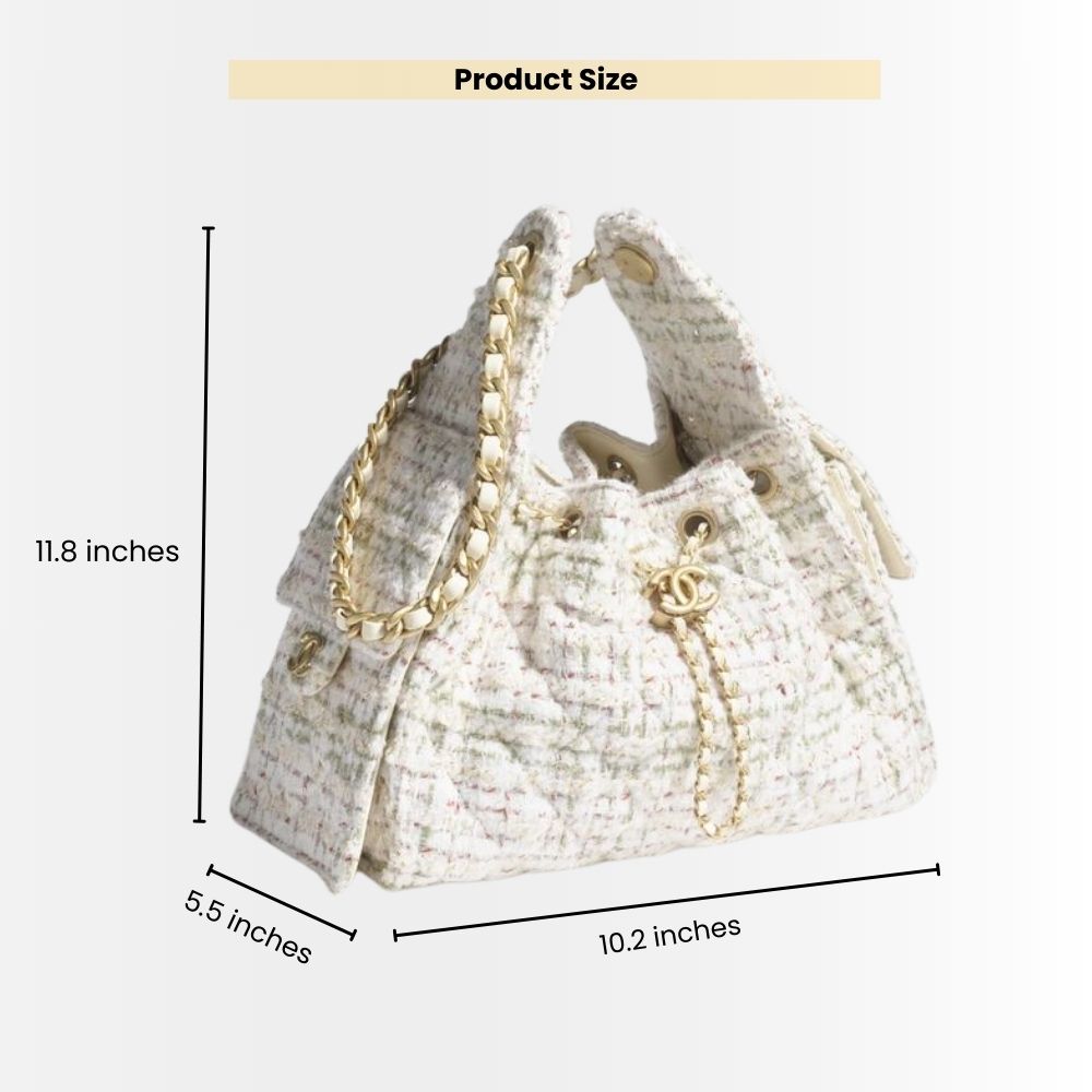 Chanel 25 Small Handbag Tweed And Gold Tone Metal Khaki 26Cm AS5293 B21178 NR774 - Image 3