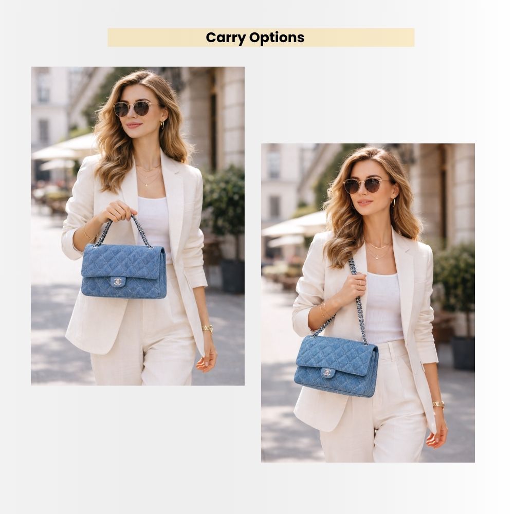 Chanel Cc Chain Flap Quilted Denim Jumbo Blue 25Cm - Image 12