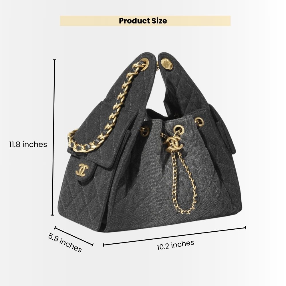 Chanel 25 Small Handbag Grained And Gold-Tone Metal Washed Denim Black 26Cm AS5293 B20520 U0725 - Image 3