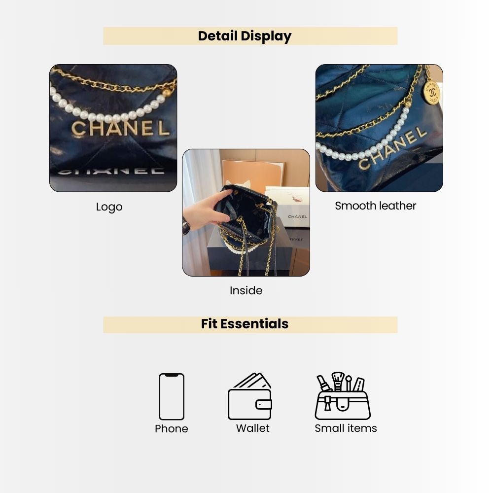 Chanel 22 Mini Handbag Shiny Crystal Pearls Gold Tone Metal Black 22Cm AS3980 B10672 94305 - Image 4