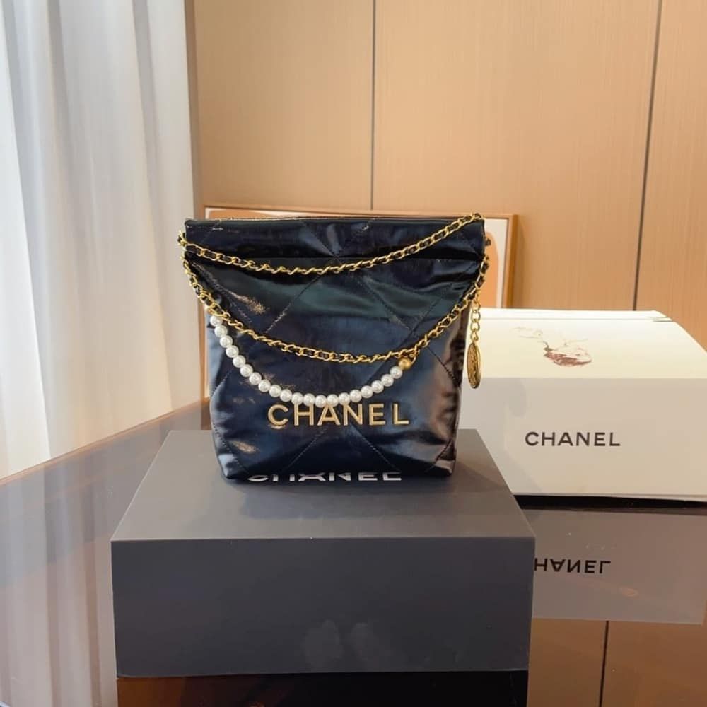 Chanel 22 Mini Handbag Shiny Crystal Pearls Gold Tone Metal Black 22Cm AS3980 B10672 94305 - Image 5