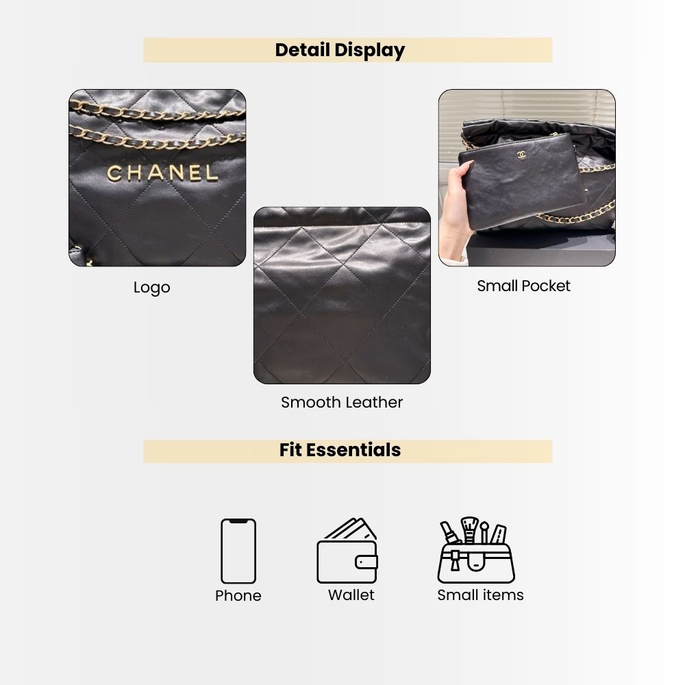 Chanel 22 Medium East West Bag Leather Black 39Cm - Image 4