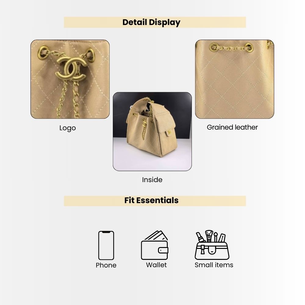 Chanel 25 Small Handbag Grained And Gold Tone Metal Beige 26Cm - Image 4