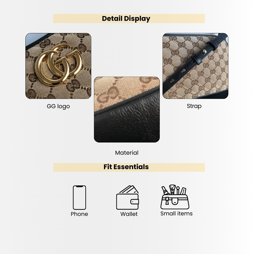 Gucci GG Marmont Small Shoulder Bag Beige Ebony 24Cm 447632 HVKEG 9772 - Image 4