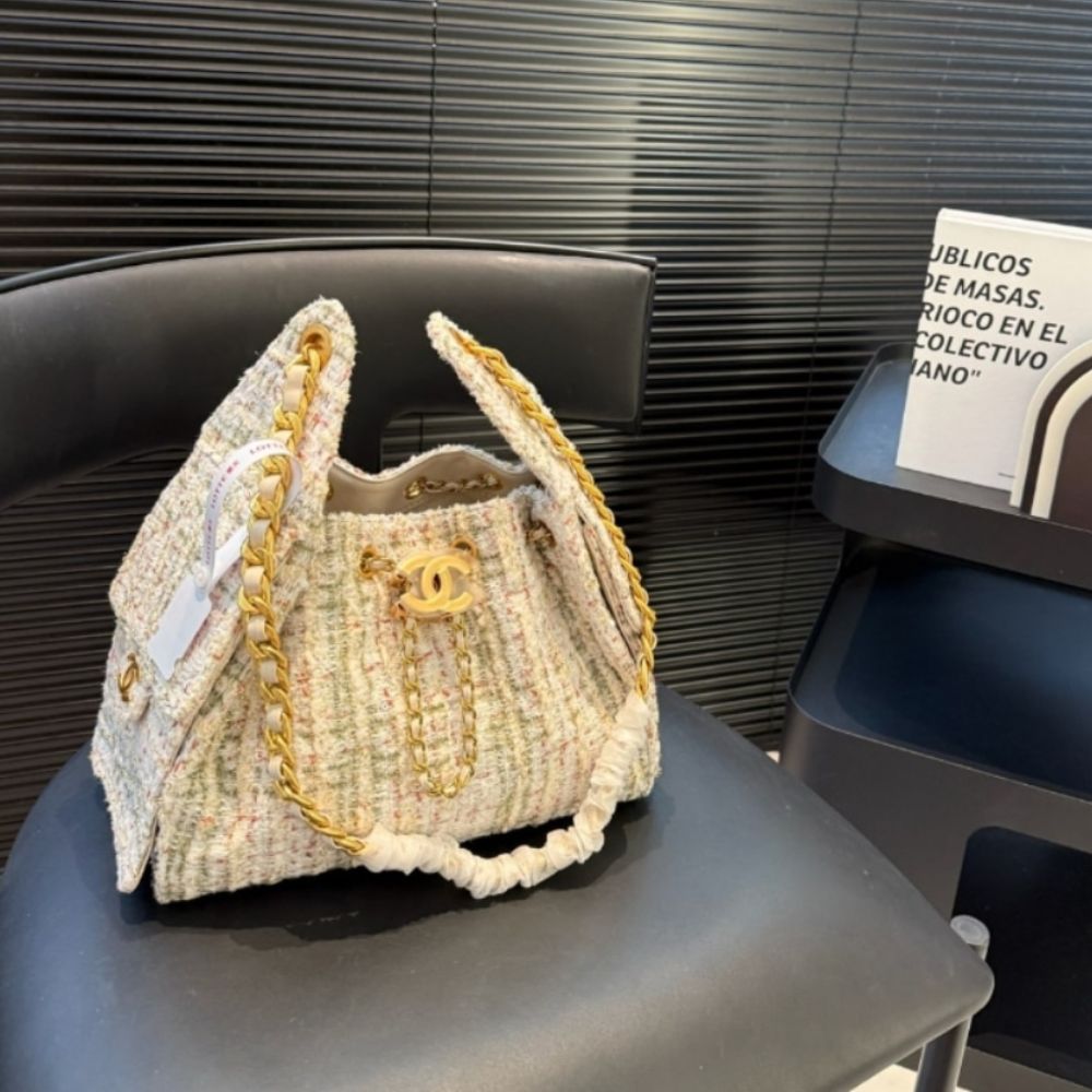Chanel 25 Small Handbag Tweed And Gold Tone Metal Khaki 26Cm AS5293 B21178 NR774 - Image 5
