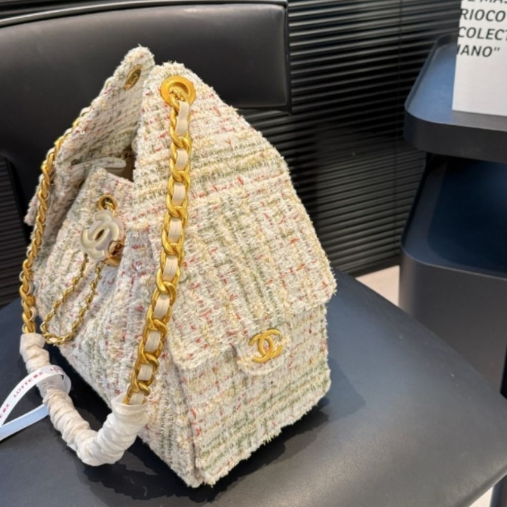 Chanel 25 Small Handbag Tweed And Gold Tone Metal Khaki 26Cm AS5293 B21178 NR774 - Image 6
