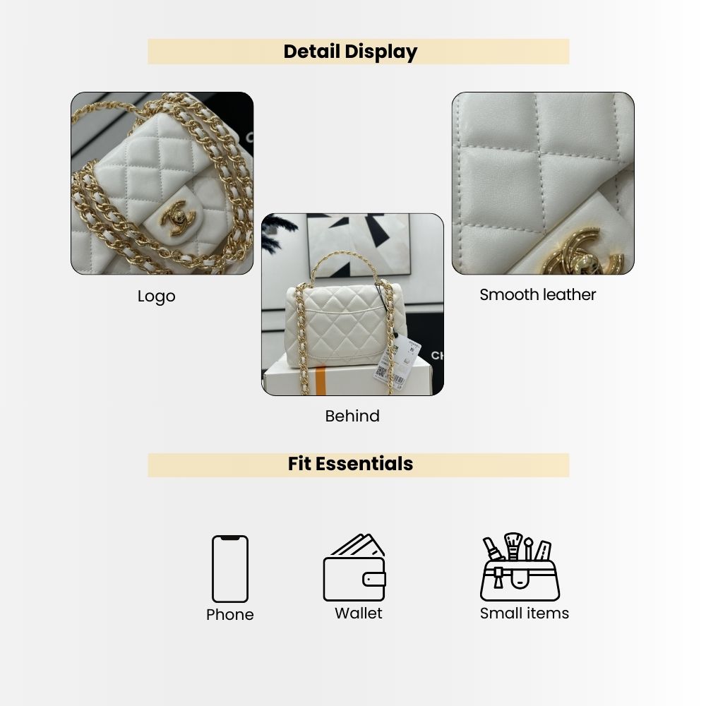 Chanel Small Flap Bag With Top Handle White 21cm AS4023 B10719 10601 - Image 4