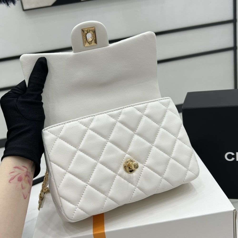 Chanel Small Flap Bag With Top Handle White 21cm AS4023 B10719 10601 - Image 6