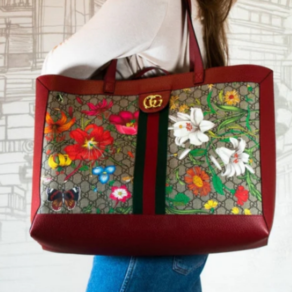 Gucci Ophidia GG Flora Large Tote Bag In Red 44cm - Image 2