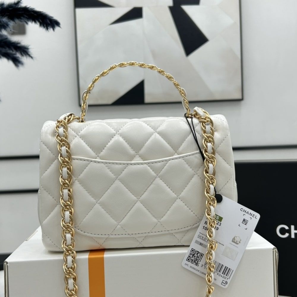 Chanel Small Flap Bag With Top Handle White 21cm AS4023 B10719 10601 - Image 7