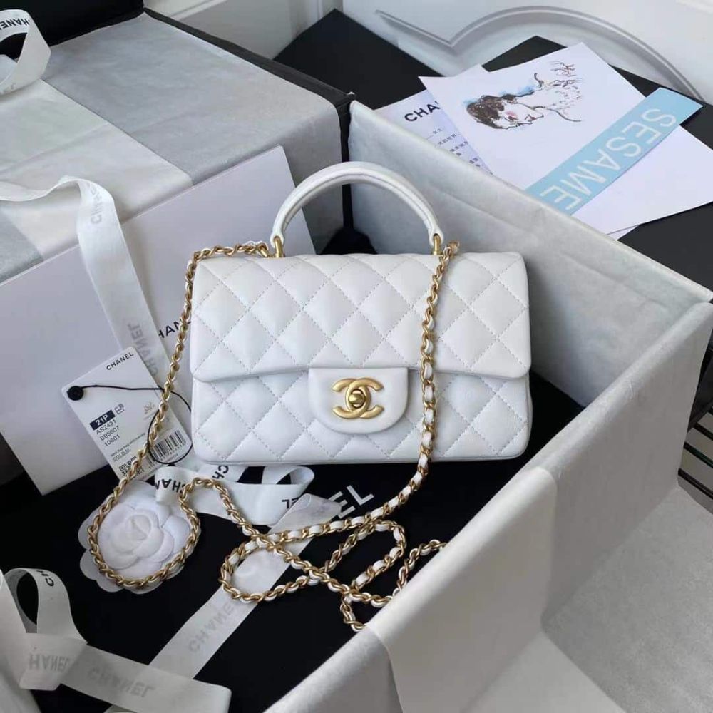 Chanel Mini Flap Bag With Top Handle White 20Cm AS2431 - Image 5