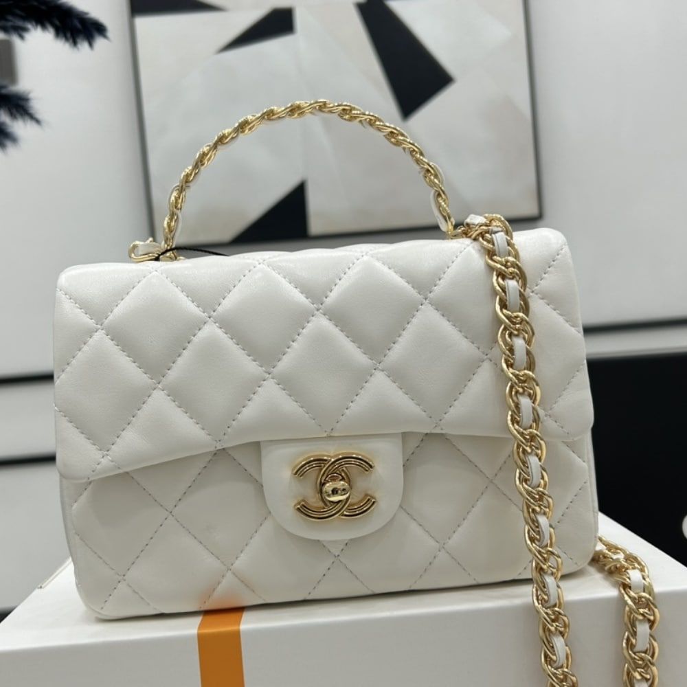 Chanel Small Flap Bag With Top Handle White 21cm AS4023 B10719 10601 - Image 5
