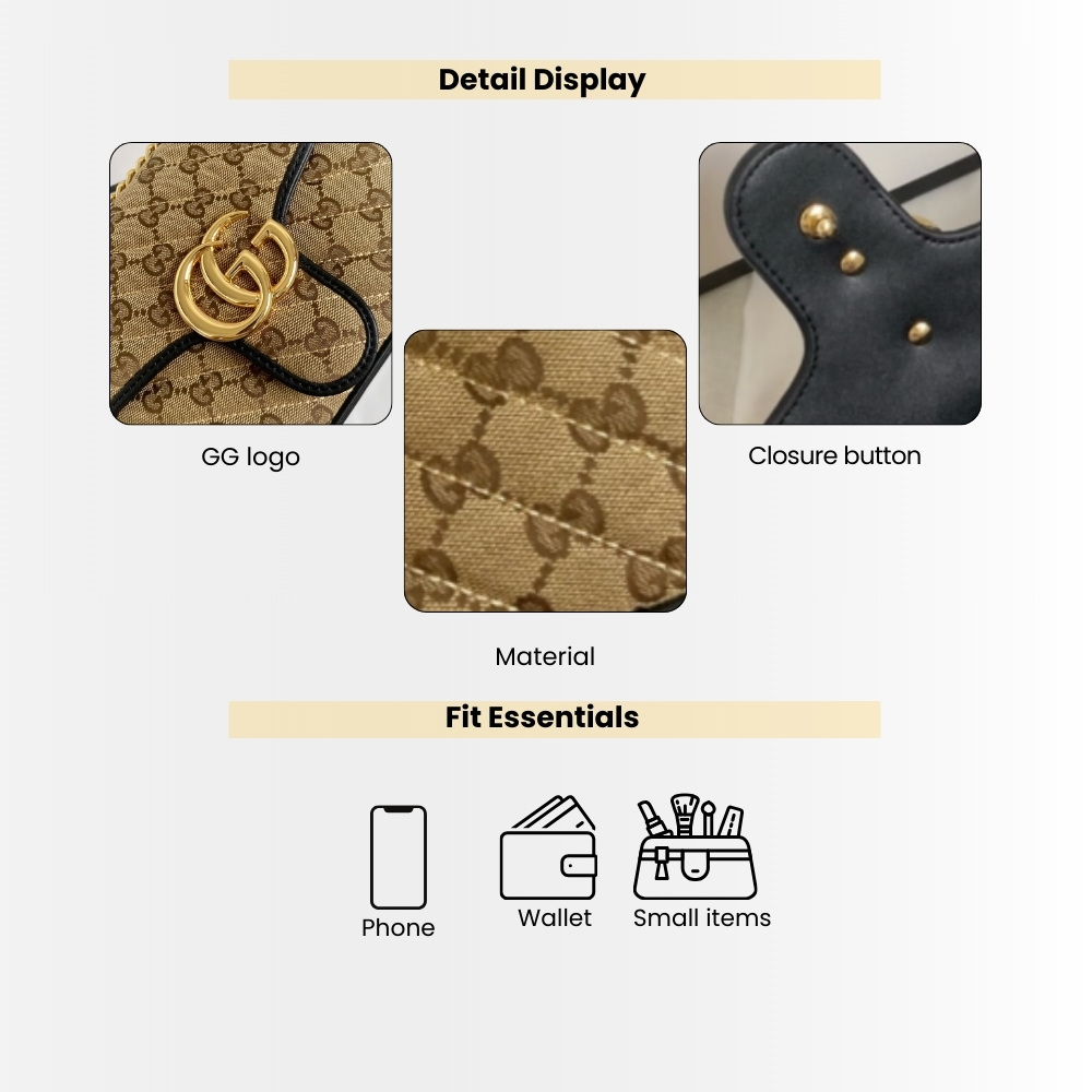 Gucci GG Marmont Small Shoulder Bag Beige Black 26Cm 443497 HVKEG 9772 - Image 4