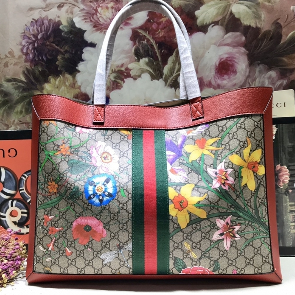 Gucci Ophidia GG Flora Large Tote Bag In Red 44cm - Image 6